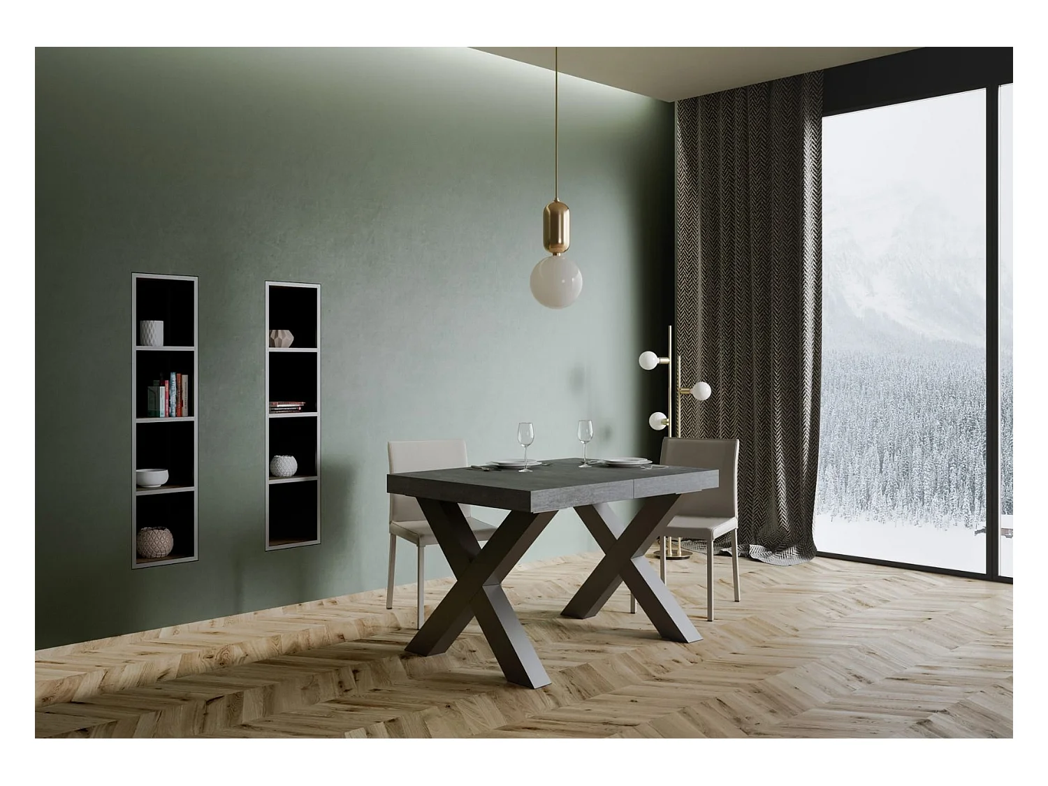 Ausziehtisch 90x130/390 cm Traffic Zement mit Eisenrahmen aus Anthrazit