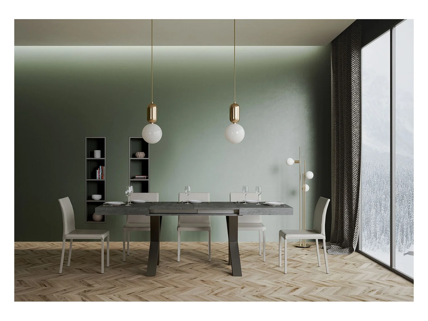 Ausziehtisch 90x130/390 cm Traffic Zement mit Eisenrahmen aus Anthrazit