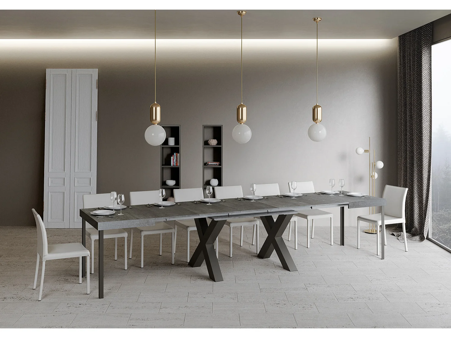 Table extensible 90x130/390 cm Traffic Gris Béton cadre Anthracite