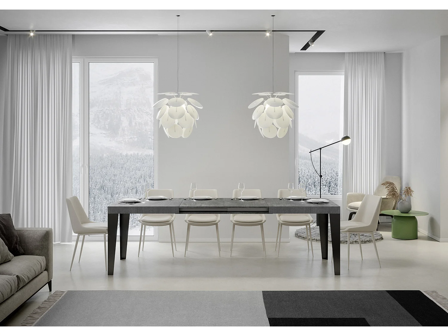 Table extensible 180/440x90 cm Flame gris béton pieds anthracite
