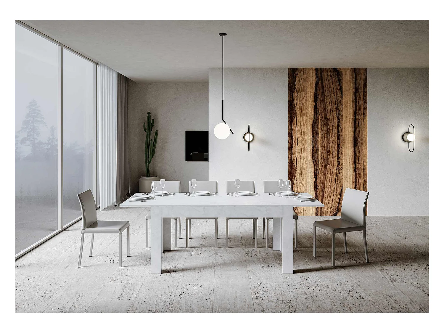 Mesa de jantar extensível 90x160/220 cm Bibi Branco Espatulado