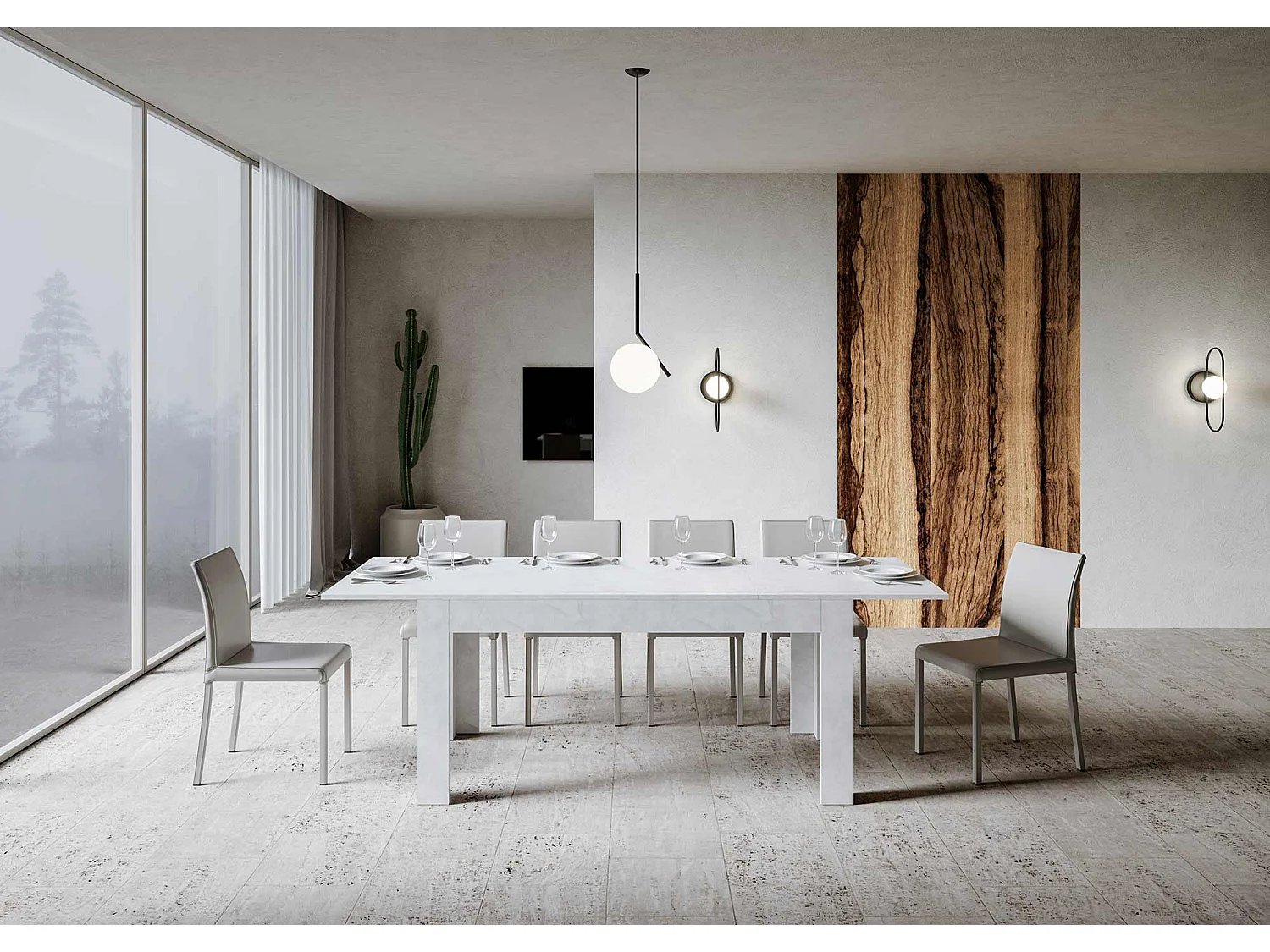 Mesa de jantar extensível 90x160/220 cm Bibi Branco Espatulado