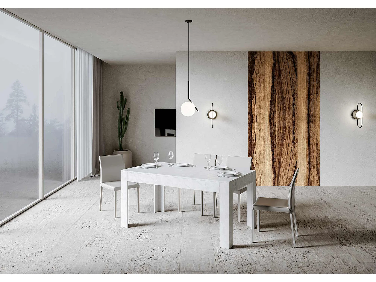 Mesa de jantar extensível 90x160/220 cm Bibi Branco Espatulado