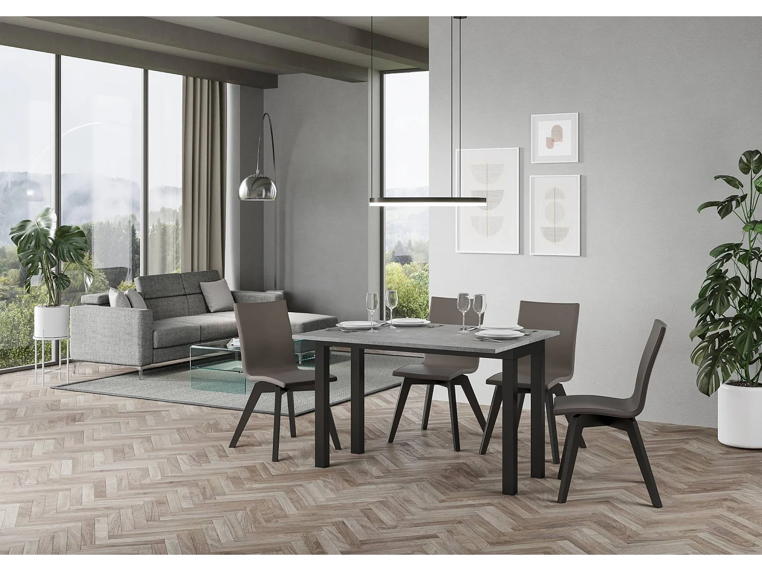 Table extensible portefeuille 120x45/90 cm Everyday Double Gris Béton cadre Anthracite