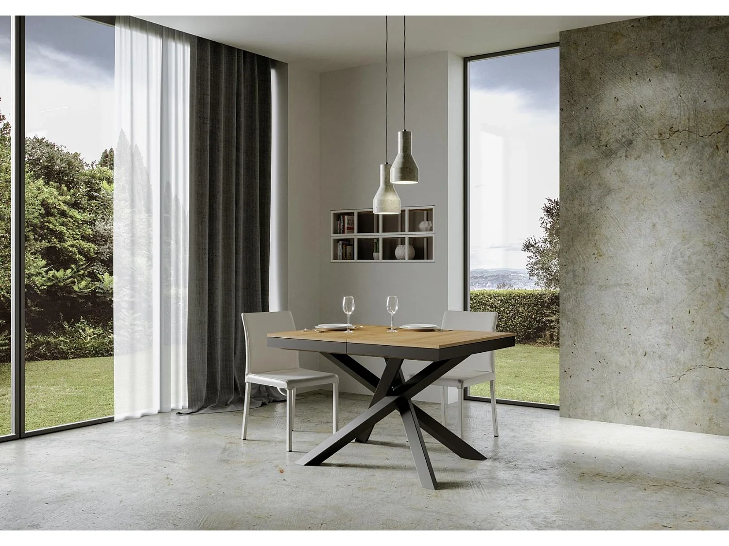 Table extensible 120/224x90 cm Volantis Evolution chêne nature cadre et pieds anthracite