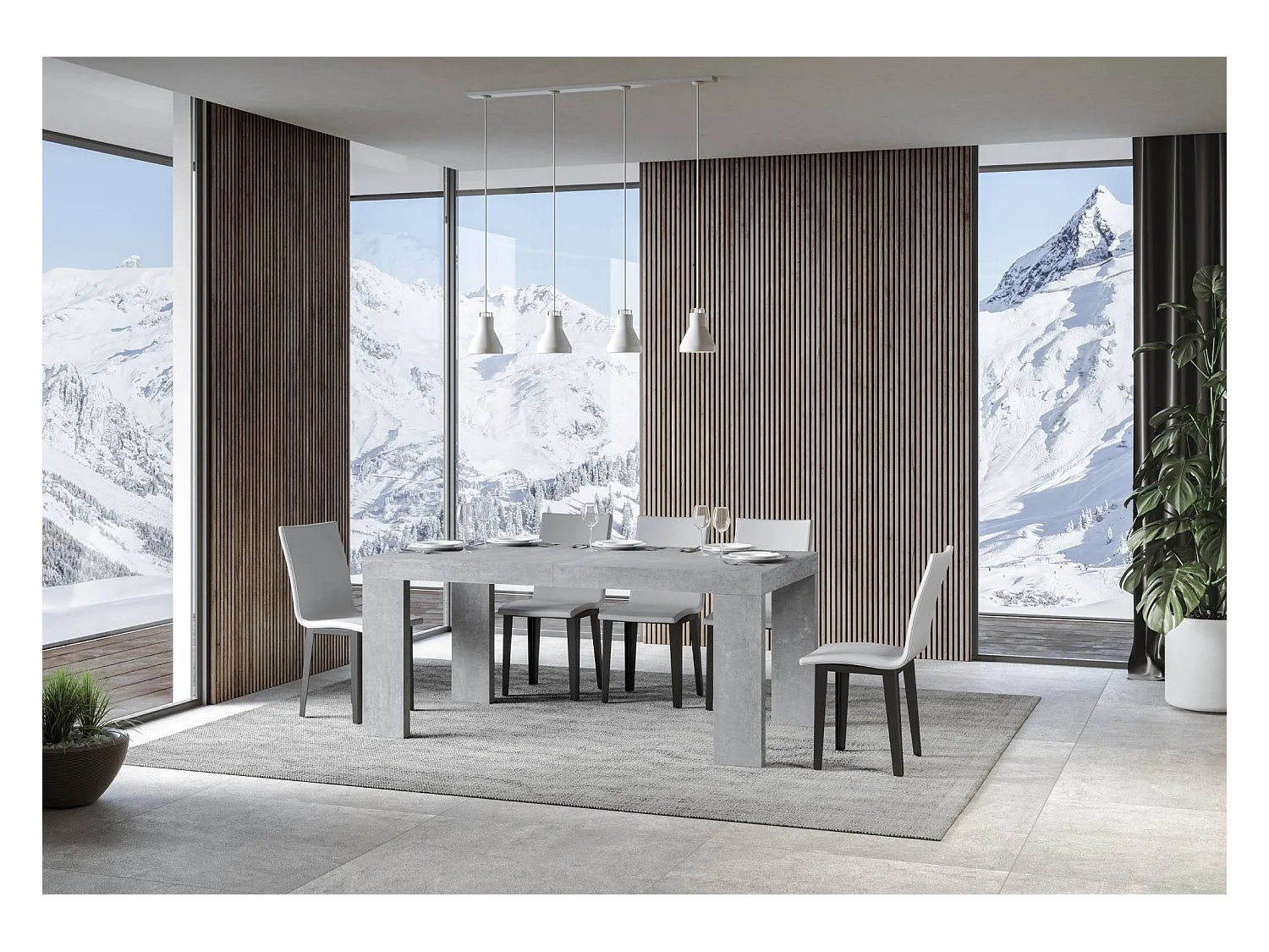 Rechthoekige uitschuifbare tafel 160 tot 264 cm betongrijs Ribo-Steun 2 voet