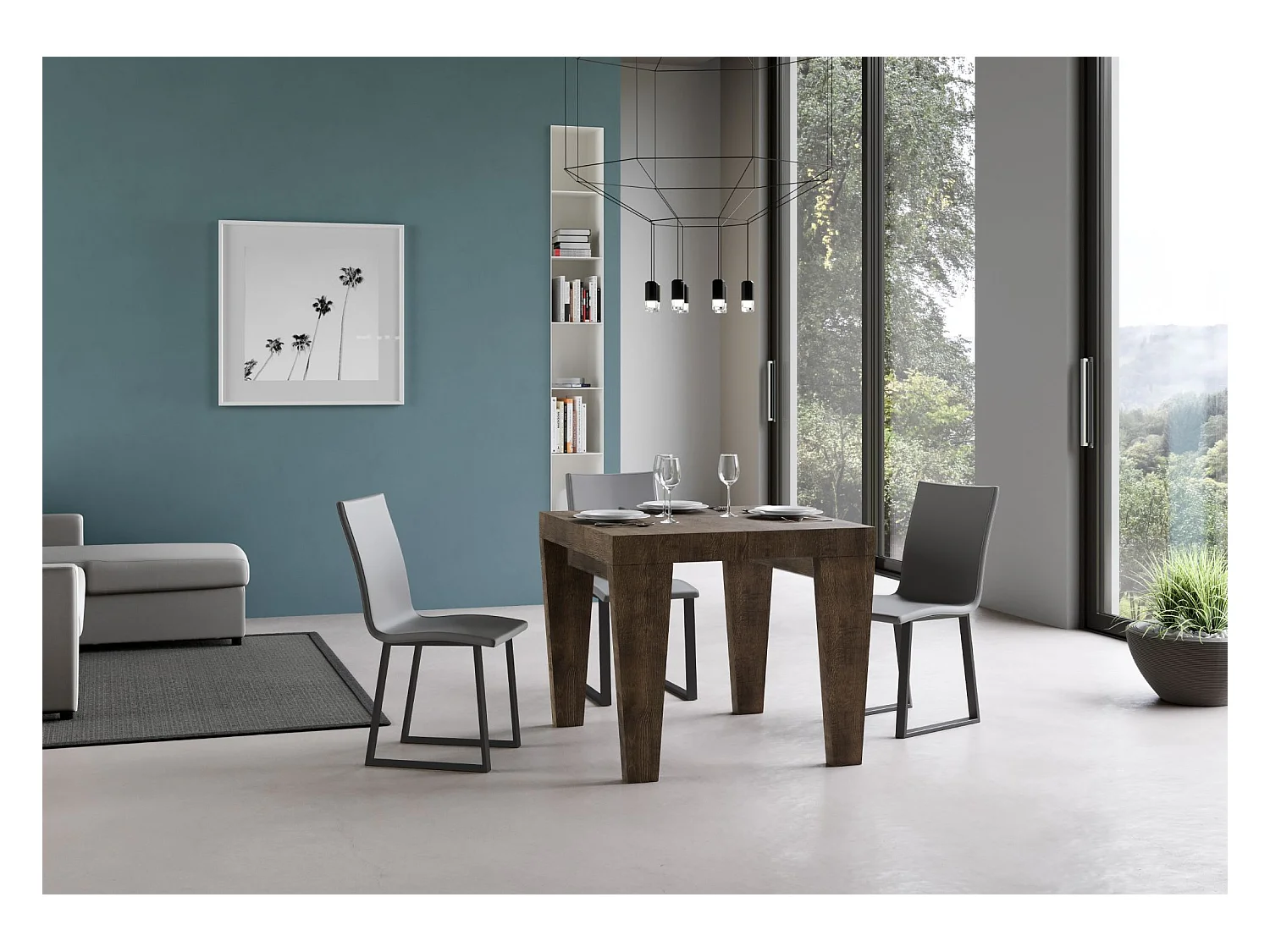 Mesa de jantar extensível 90x90/246 cm Spimbo Nogueira