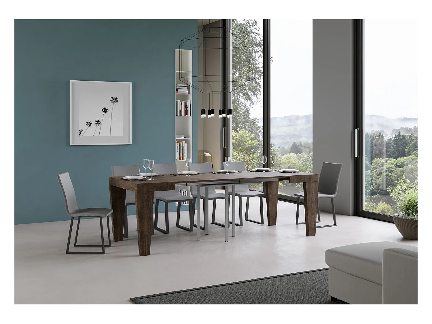 Mesa de jantar extensível 90x90/246 cm Spimbo Nogueira