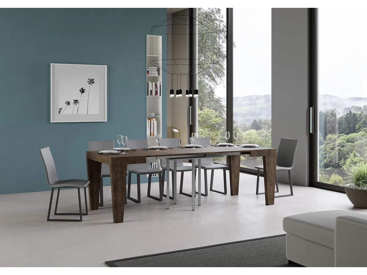 Uitschuifbare tafel 90/246x90 cm Spimbo walnoot