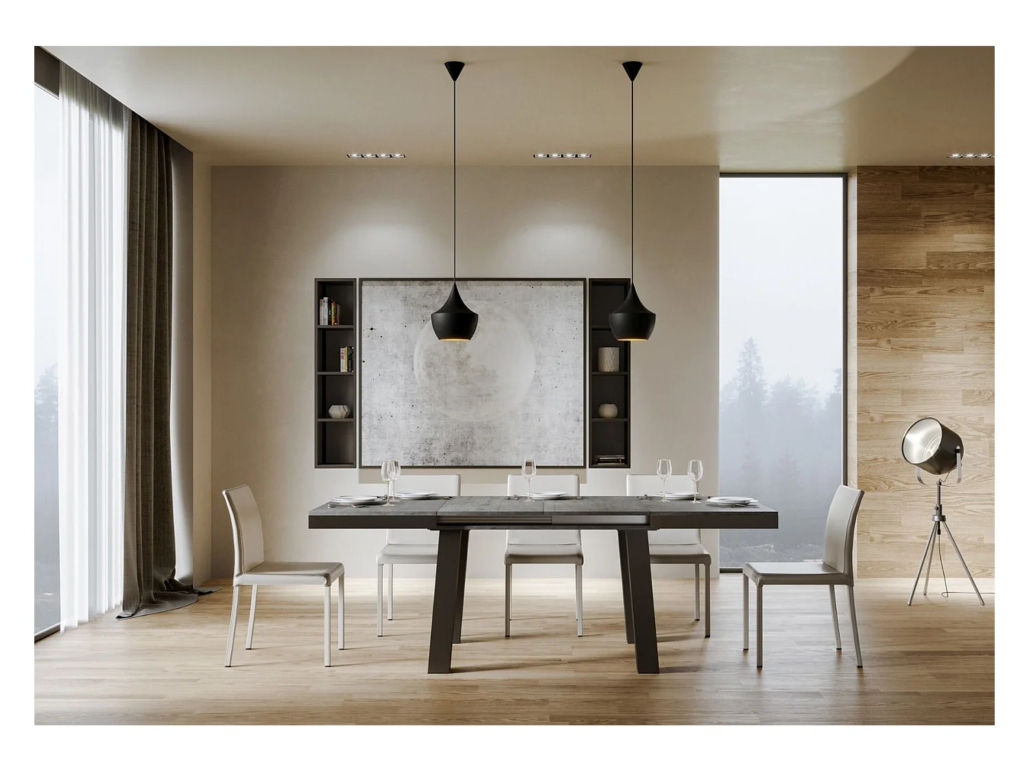 Mesa de jantar extensível 90x180/440 cm Bridge Evolution Cimento quadro Antracite