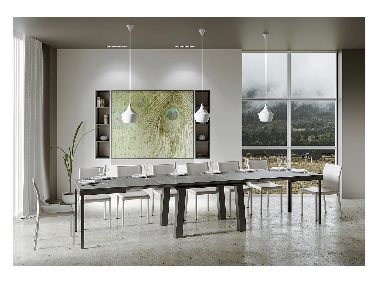 Mesa de jantar extensível 90x180/440 cm Bridge Evolution Cimento quadro Antracite