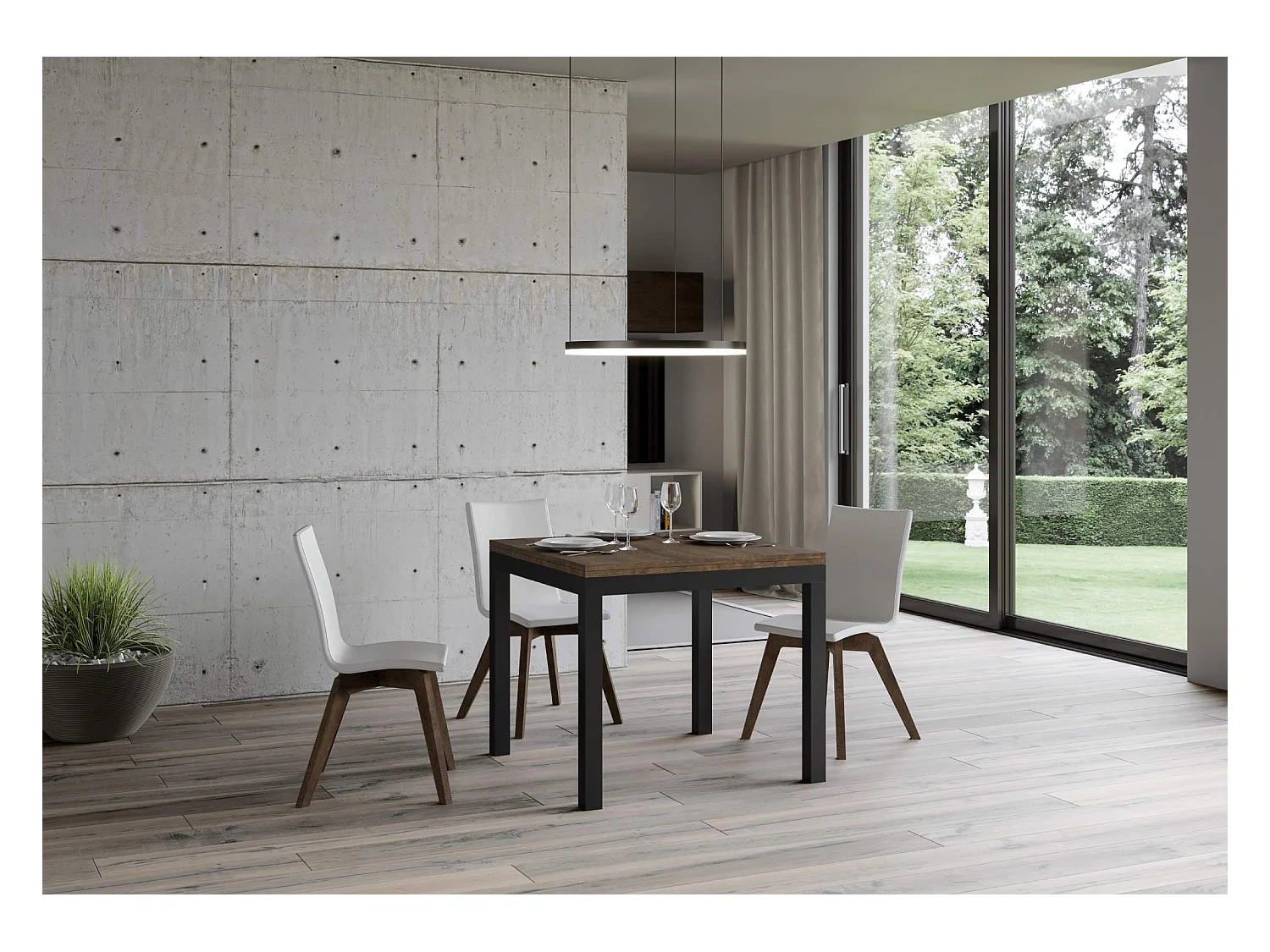 Table extensible portefeuille 90x90/180 cm Everyday Libra Noyer cadre Anthracite