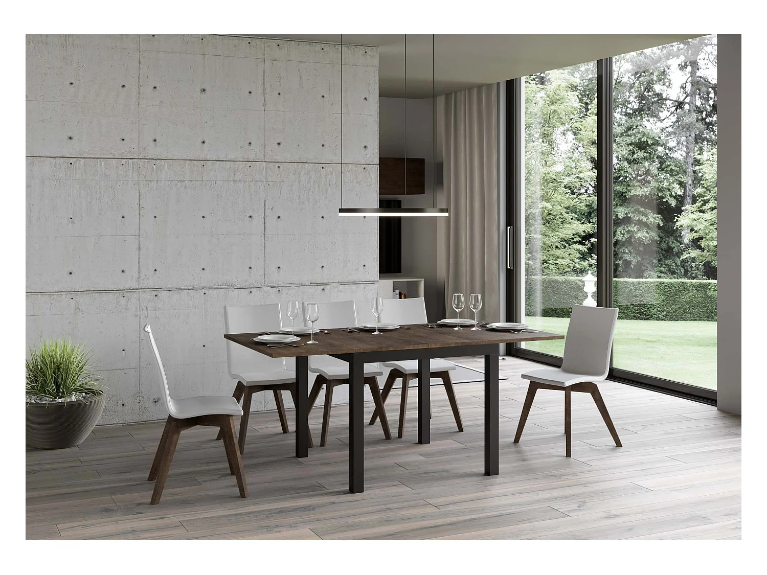 Table extensible portefeuille 90x90/180 cm Everyday Libra Noyer cadre Anthracite