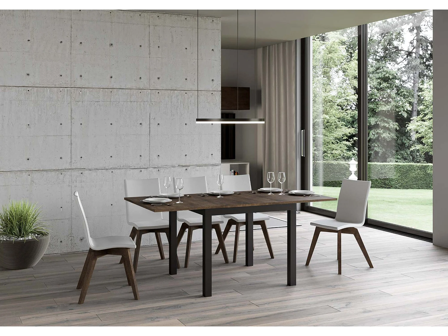 Mesa tipo libro 90x90/180 cm Everyday Libra Nogal estructura Antracita