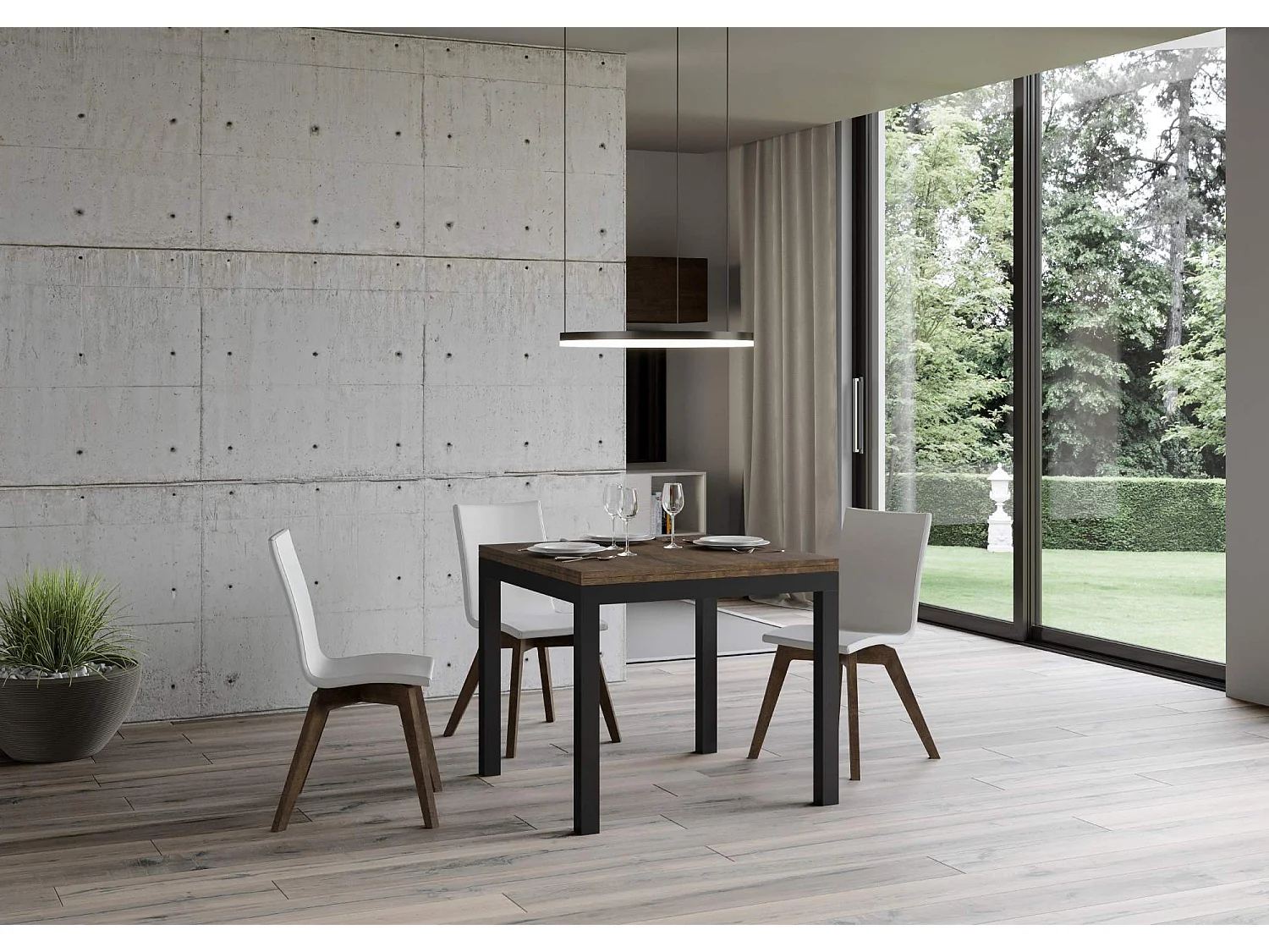 Mesa tipo libro 90x90/180 cm Everyday Libra Nogal estructura Antracita