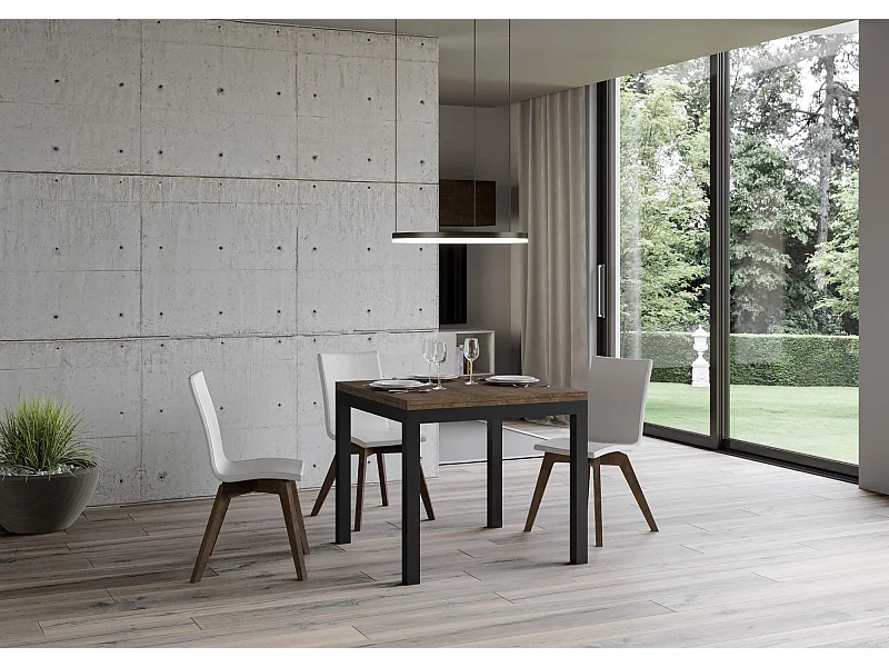 Table extensible portefeuille 90x90/180 cm Everyday Libra Noyer cadre Anthracite