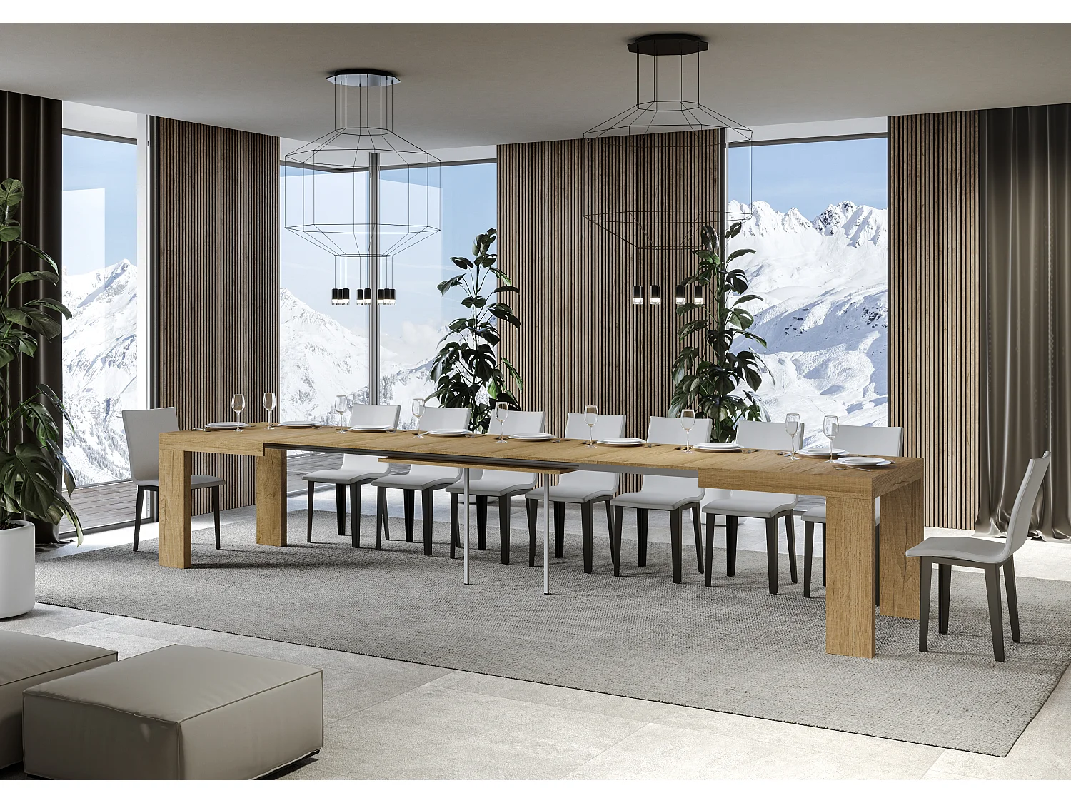 Uitschuifbare tafel 160/420x90 cm Roxell natuur eiken