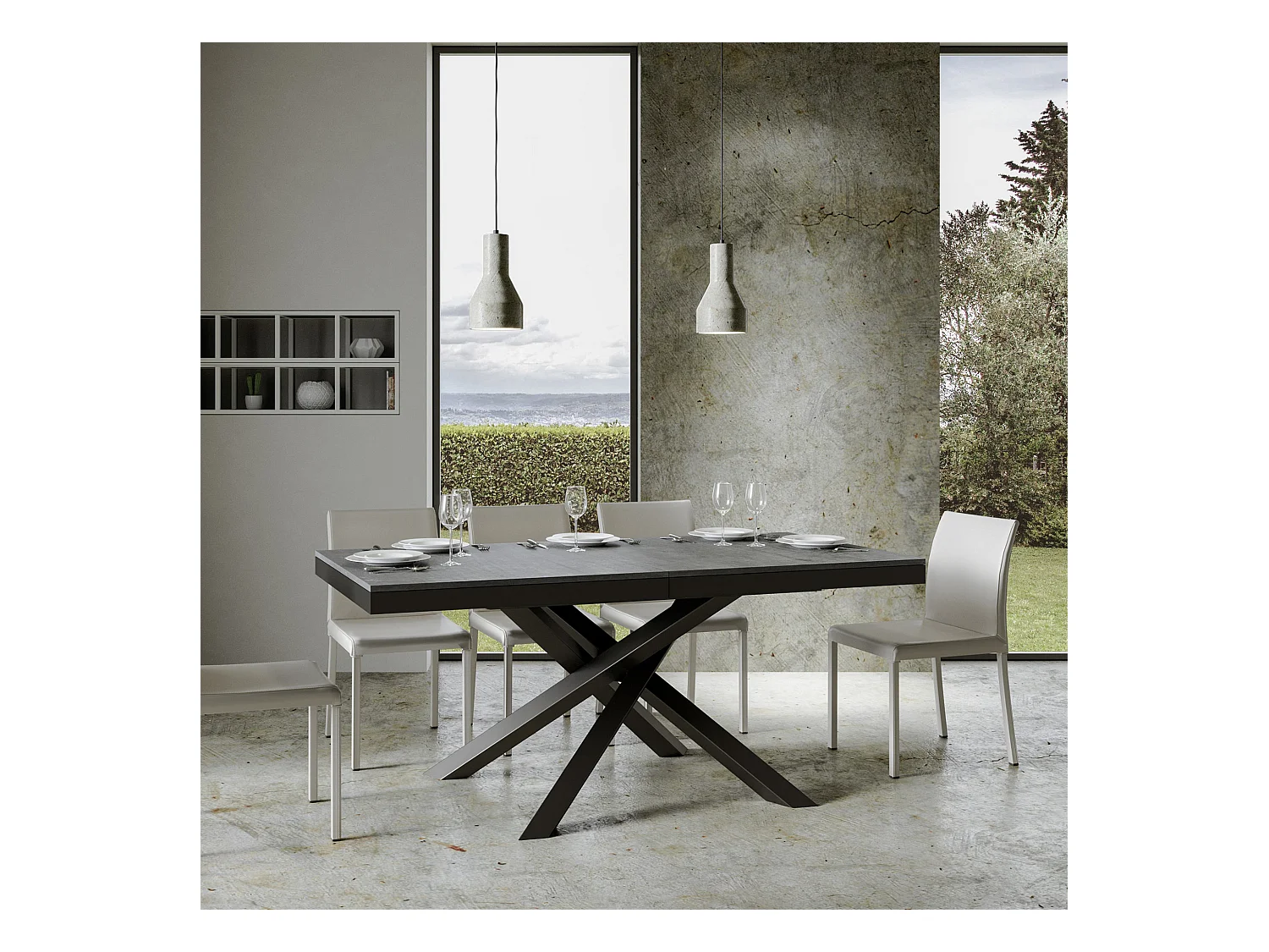 Table extensible 90x180/284 cm Volantis Evolution Gris Béton cadre Anthracite