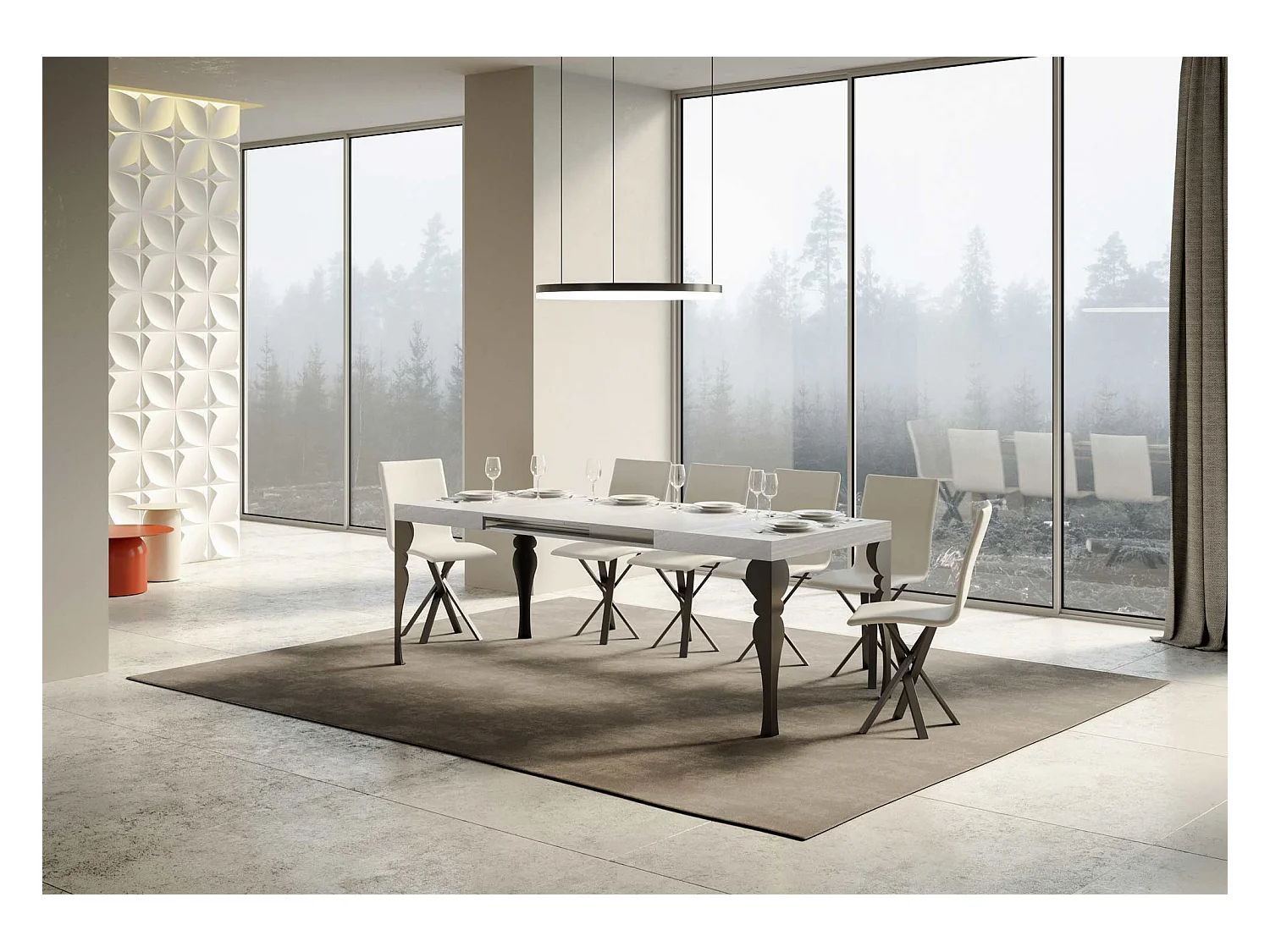 Mesa de jantar extensível 90x130/390 cm Paxon Cinza Branca quadro Antracite