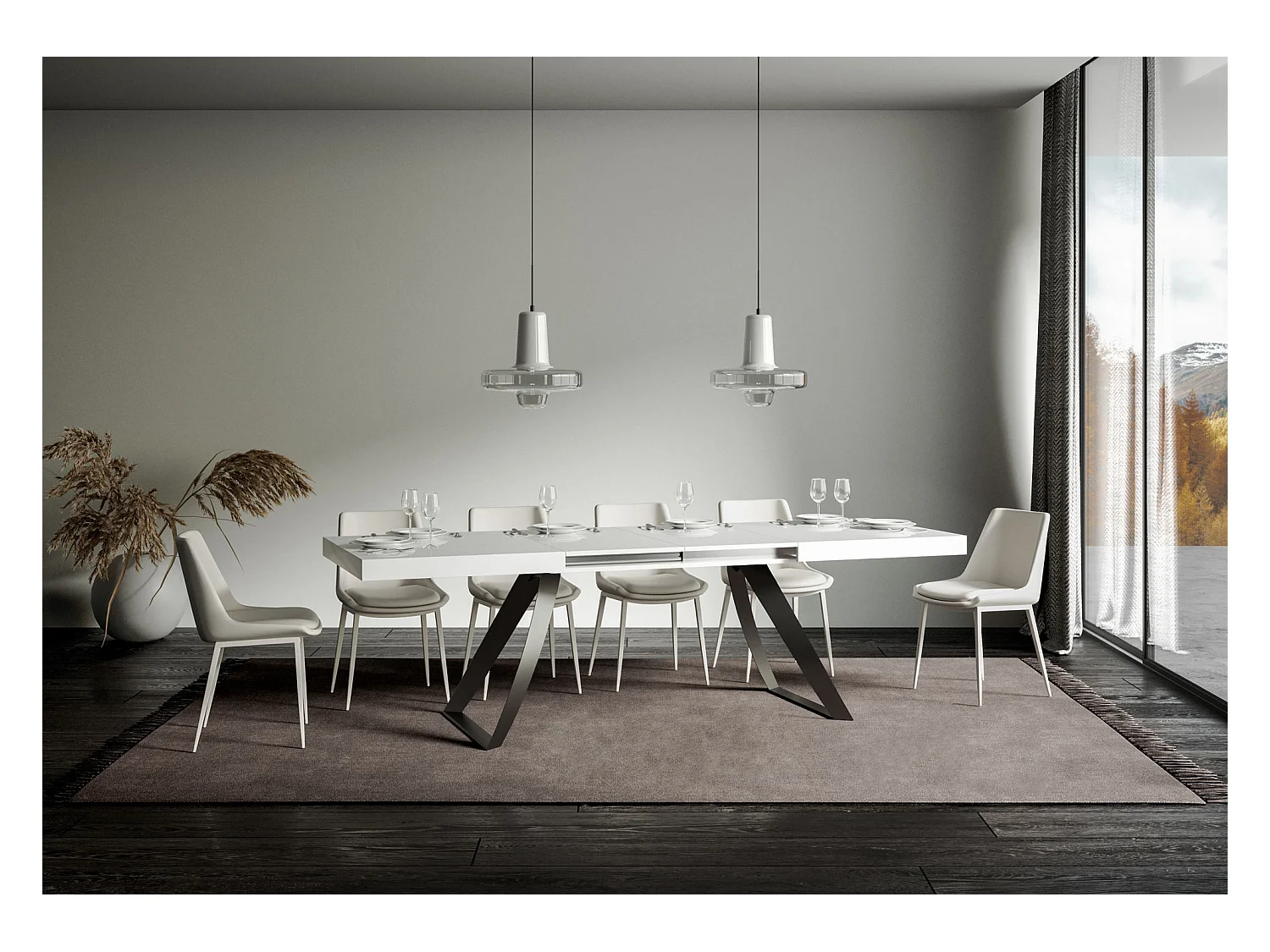 Mesa de jantar extensível 90x160/420 cm Proxy Cinza Branca quadro Antracite