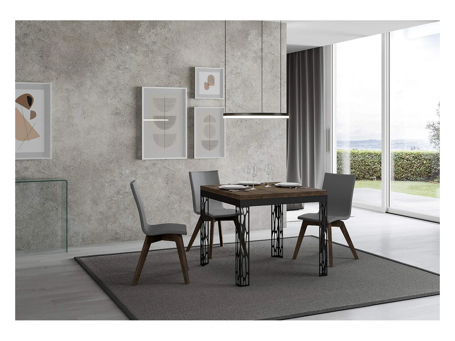 Table extensible portefeuille 90x90/180 cm Ghibli Libra Noyer cadre Anthracite