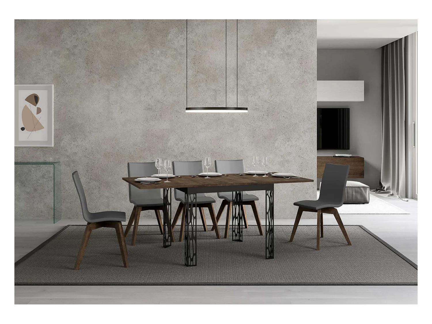 Table extensible portefeuille 90x90/180 cm Ghibli Libra Noyer cadre Anthracite