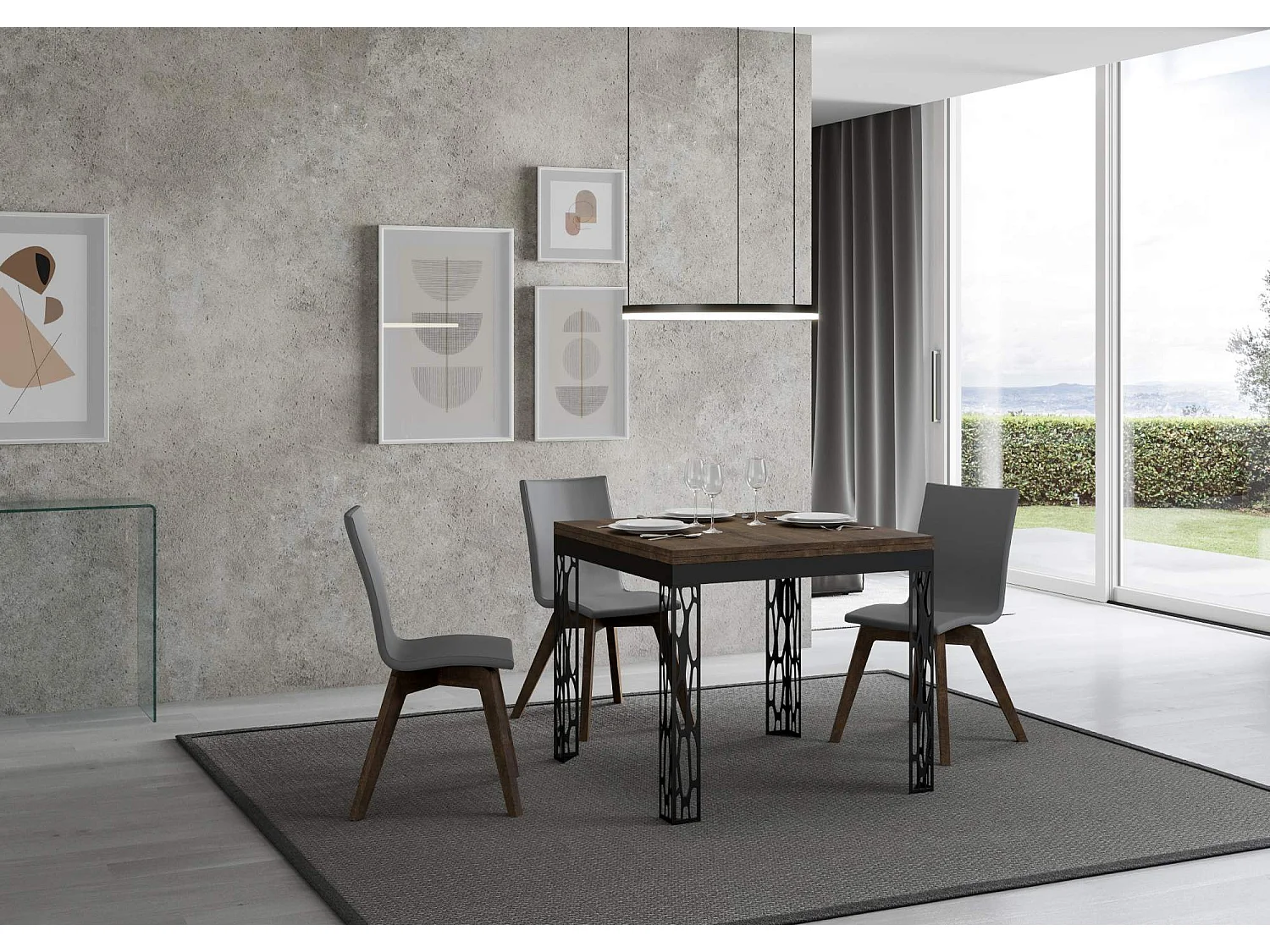 Table extensible portefeuille 90x90/180 cm Ghibli Libra Noyer cadre Anthracite