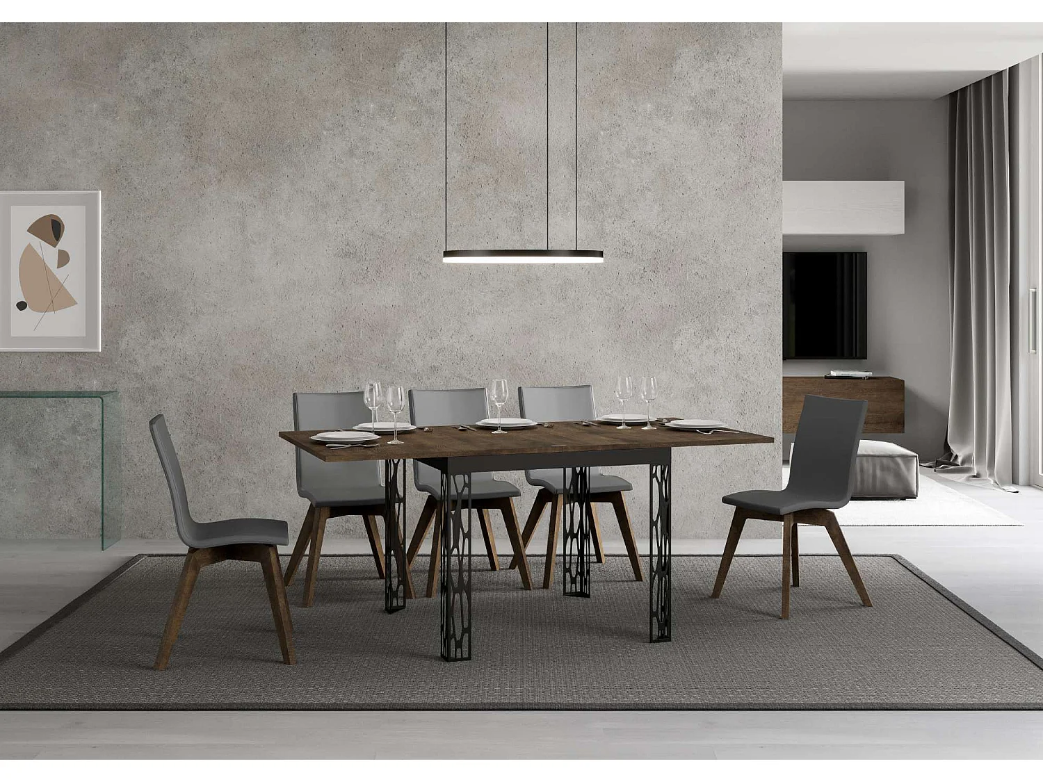 Table extensible portefeuille 90x90/180 cm Ghibli Libra Noyer cadre Anthracite