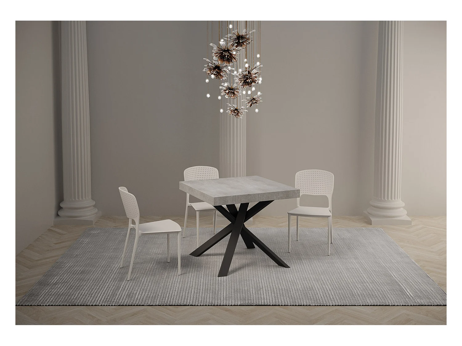 Uitschuifbare tafel 90x90/194 cm Clerk Cement blad - Antraciet poten