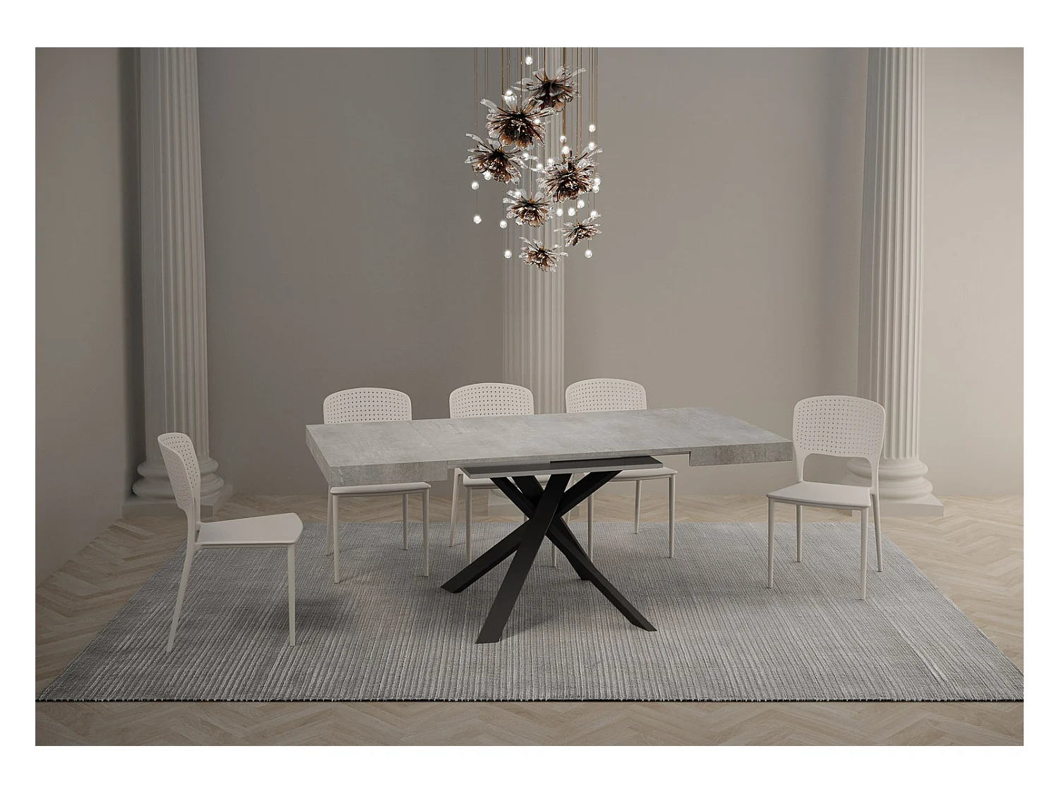 Uitschuifbare tafel 90x90/194 cm Clerk Cement blad - Antraciet poten