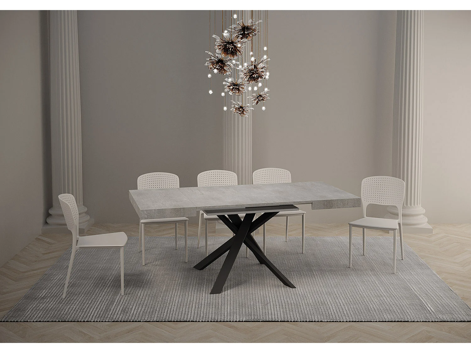 Mesa extensible 90x90/194 cm Clerk Tapa de cemento - Patas antracita