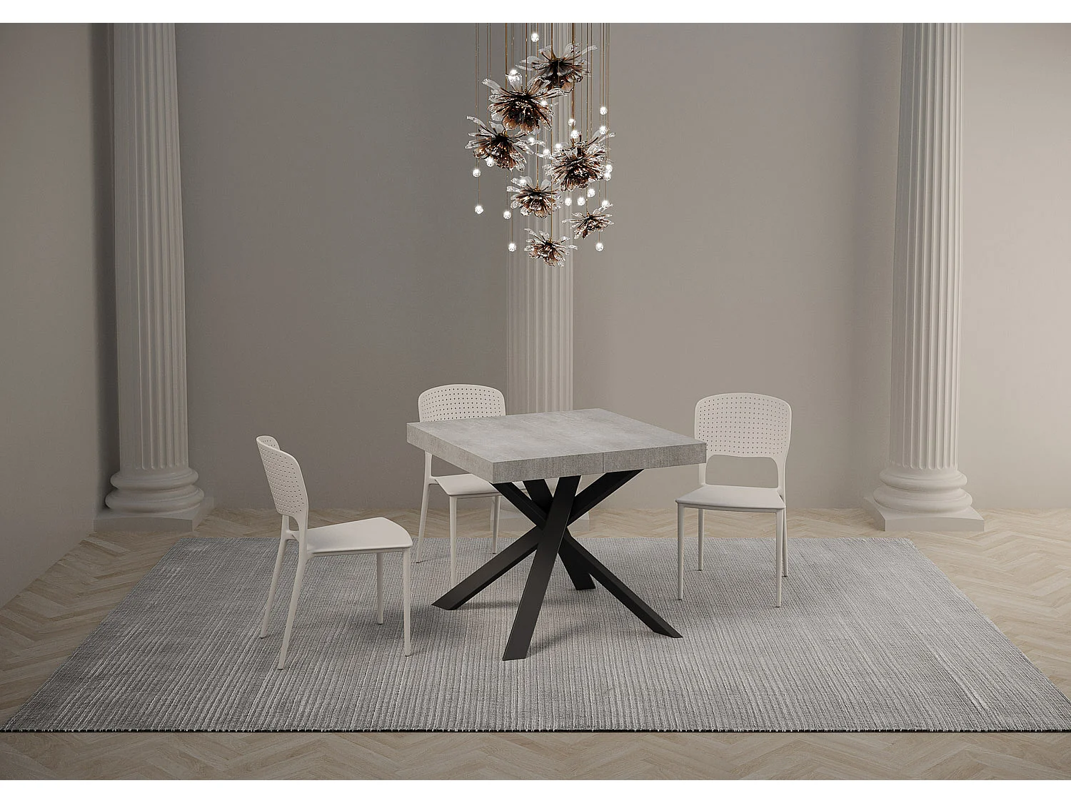 Table extensible 90/194x90 cm Clerk gris béton pieds anthracite