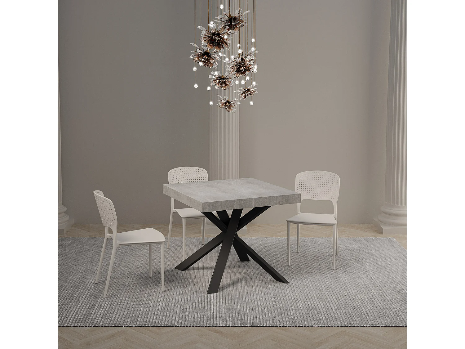 Table extensible 90/194x90 cm Clerk gris béton pieds anthracite