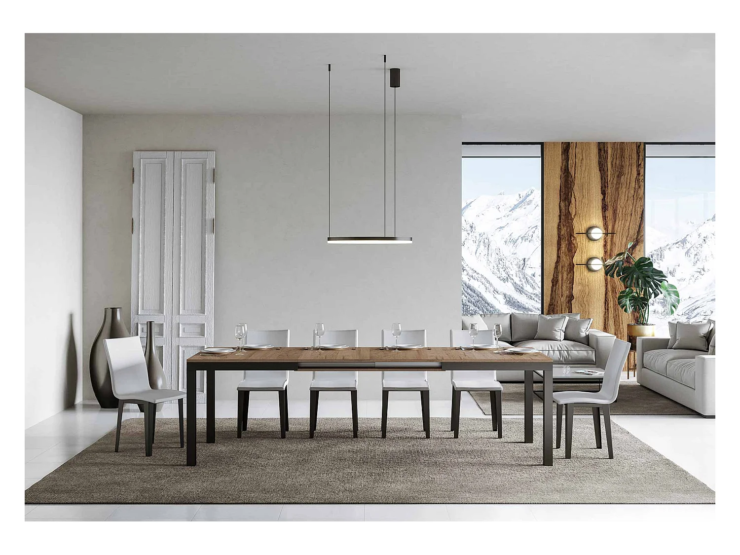 Mesa de comedor extensible Karry evolución-Color Natural-Soporte 2 pies-Ancho extensible