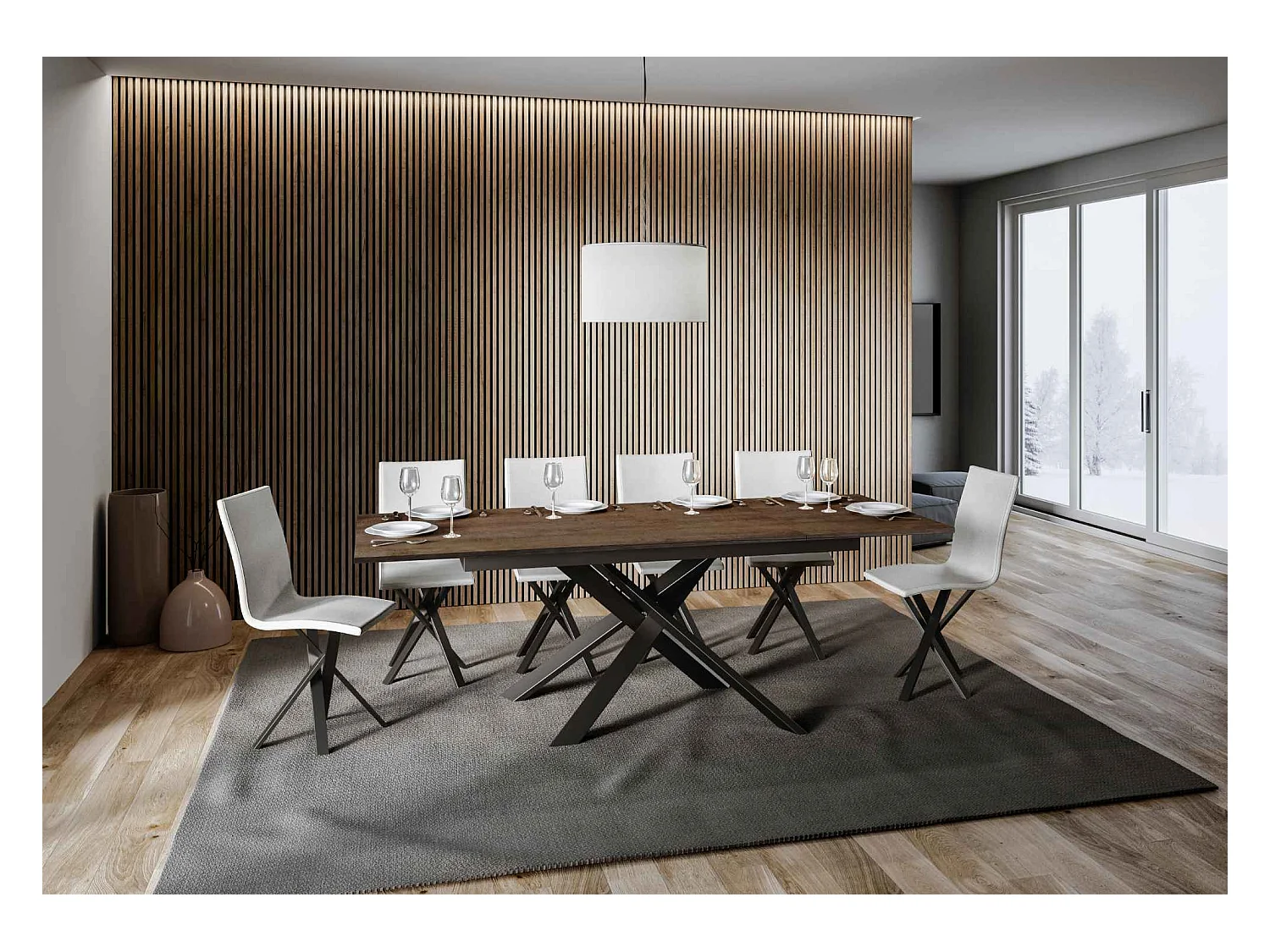 Mesa de jantar extensível 90x160/220 cm Ganty Nogueira - borda em tom quadro Antracite