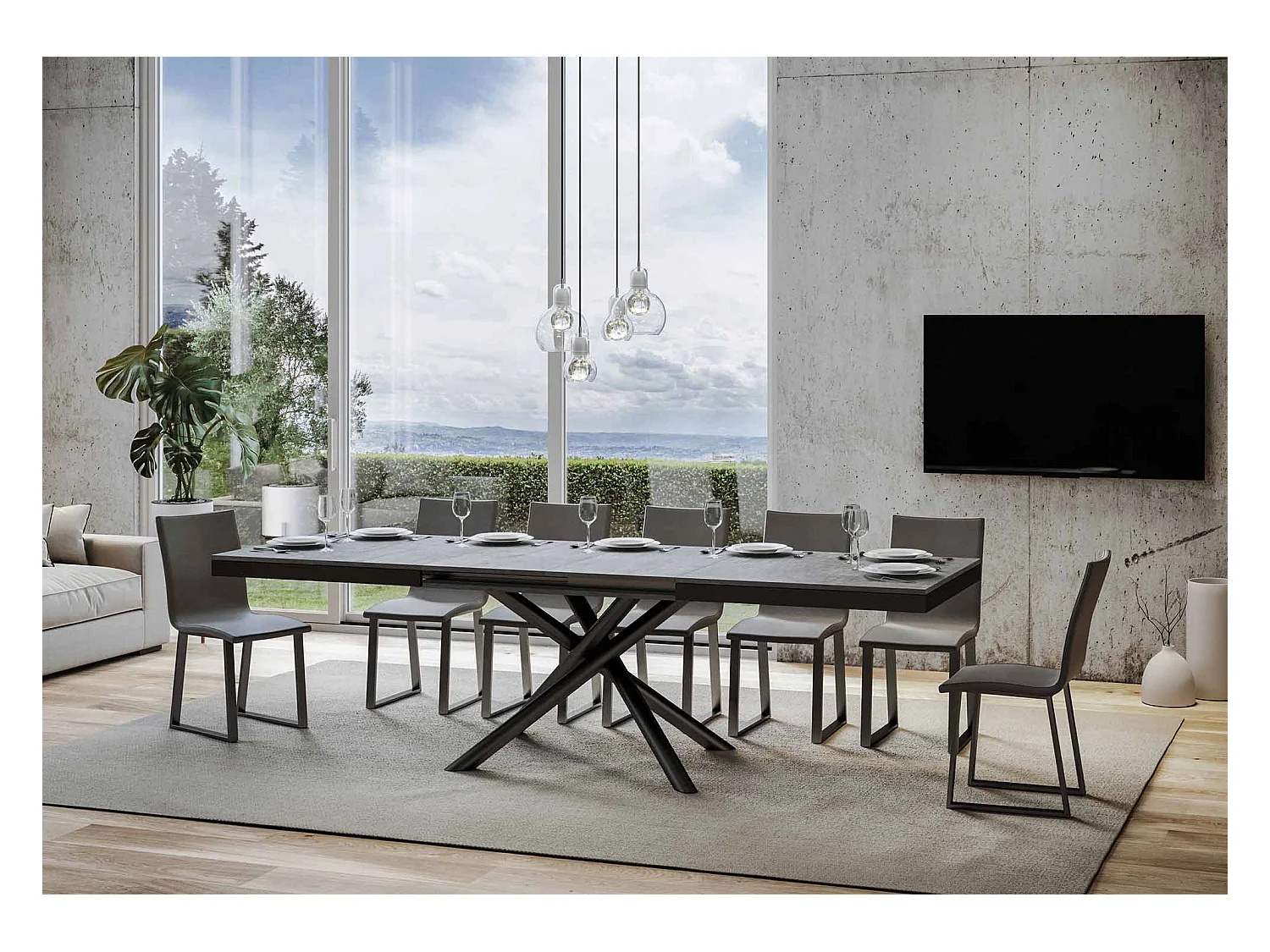 Table extensible 90x160/264 cm Famas Evolution Gris Béton cadre Anthracite