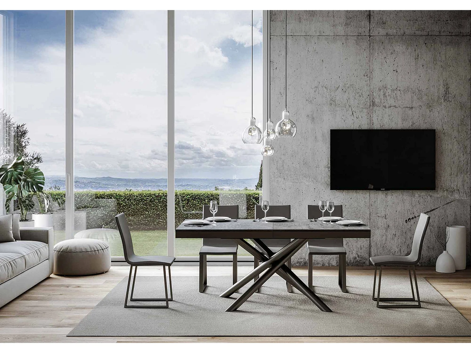 Table extensible 90x160/264 cm Famas Evolution Gris Béton cadre Anthracite