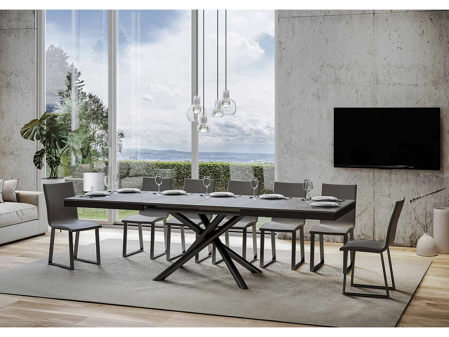 Table extensible 90x160/264 cm Famas Evolution Gris Béton cadre Anthracite