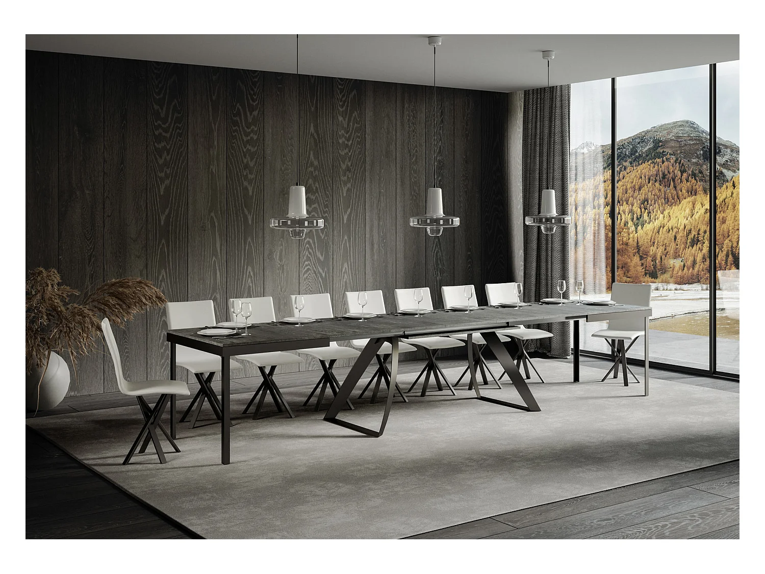 Ausziehtisch 90x160/420 cm Proxy Evolution Zement mit Eisenrahmen aus Anthrazit