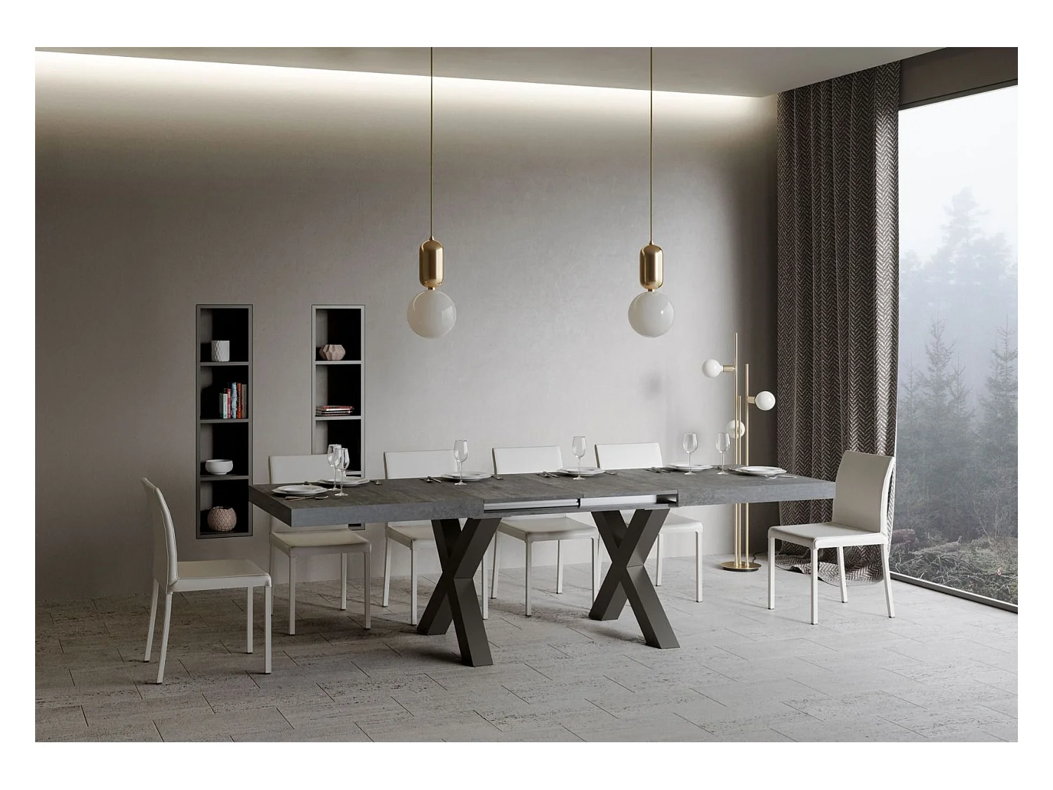 Mesa de jantar extensível 90x160/264 cm Traffic Cimento quadro Antracite