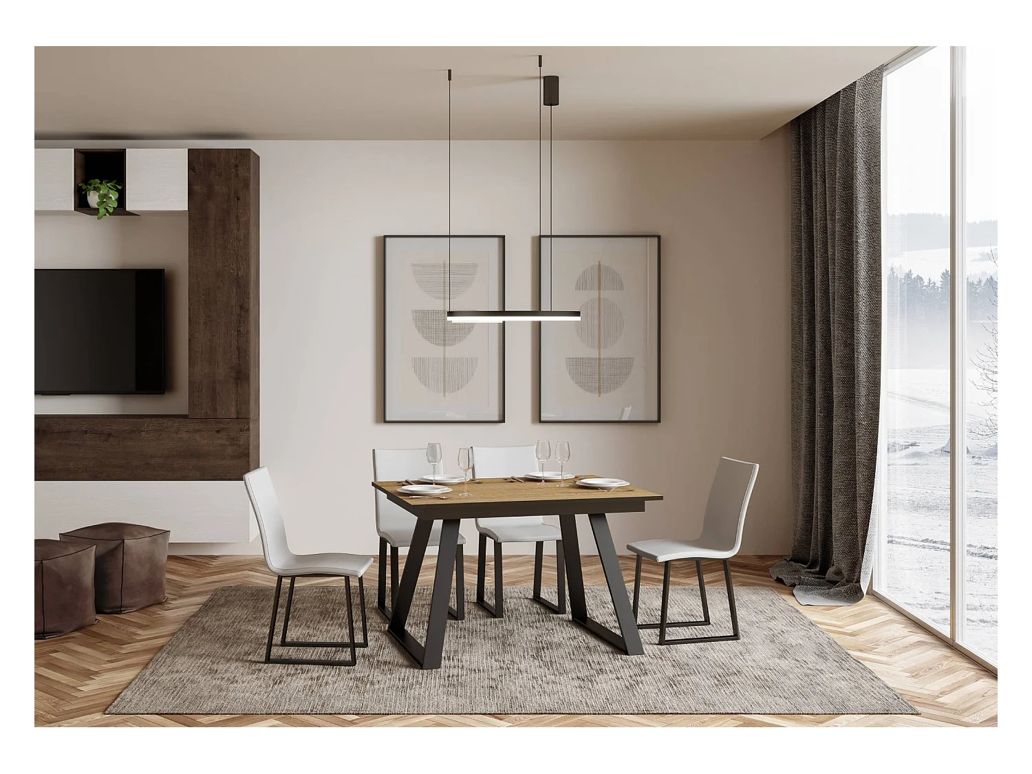 Table extensible 90x120/180 cm Bernadette Chêne Nature cadre Anthracite