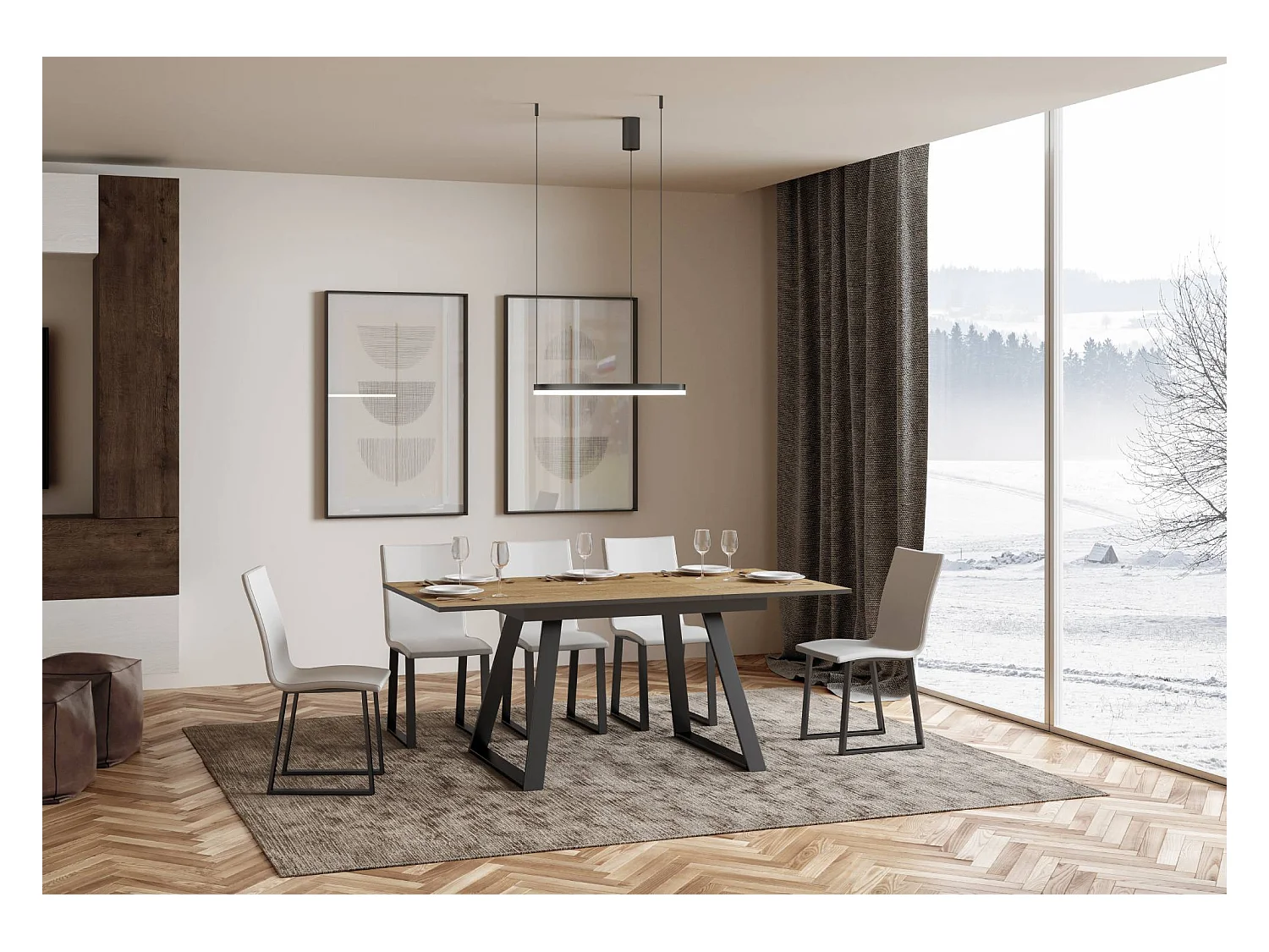 Table extensible 90x120/180 cm Bernadette Chêne Nature cadre Anthracite