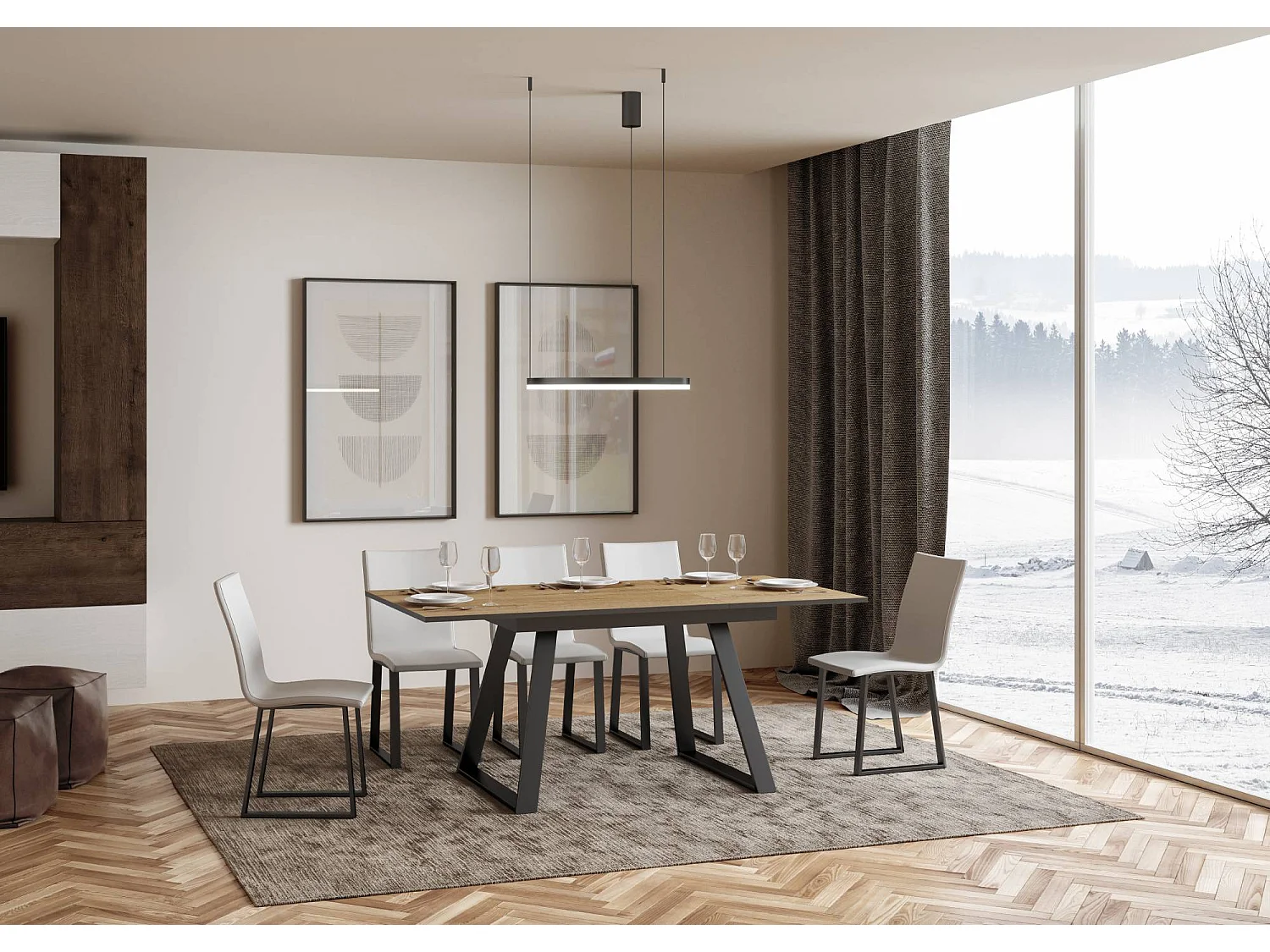 Table extensible 90x120/180 cm Bernadette Chêne Nature cadre Anthracite