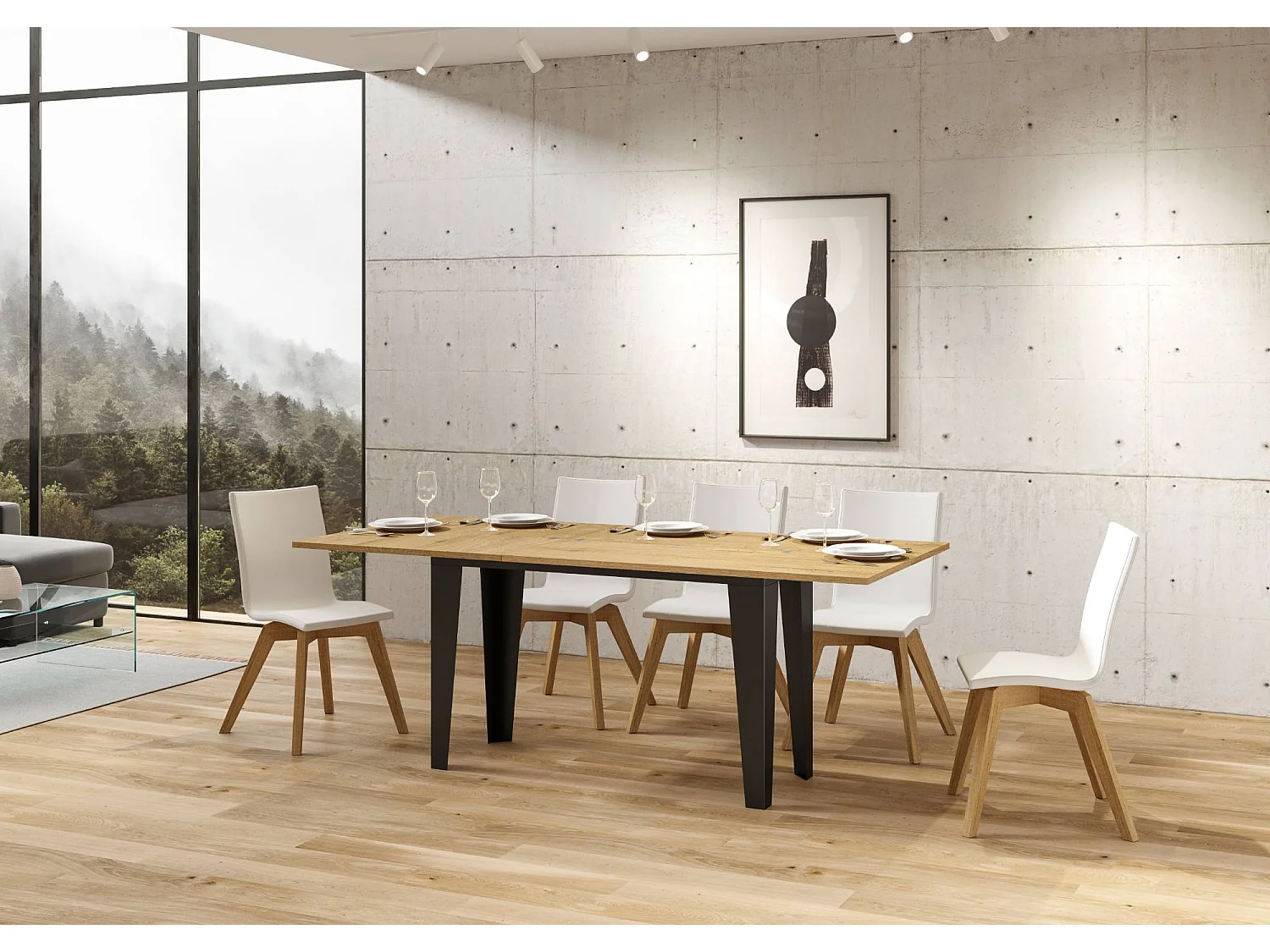 Table extensible portefeuille 120/200x45/90 cm Flame Double Chêne Nature cadre Anthracite