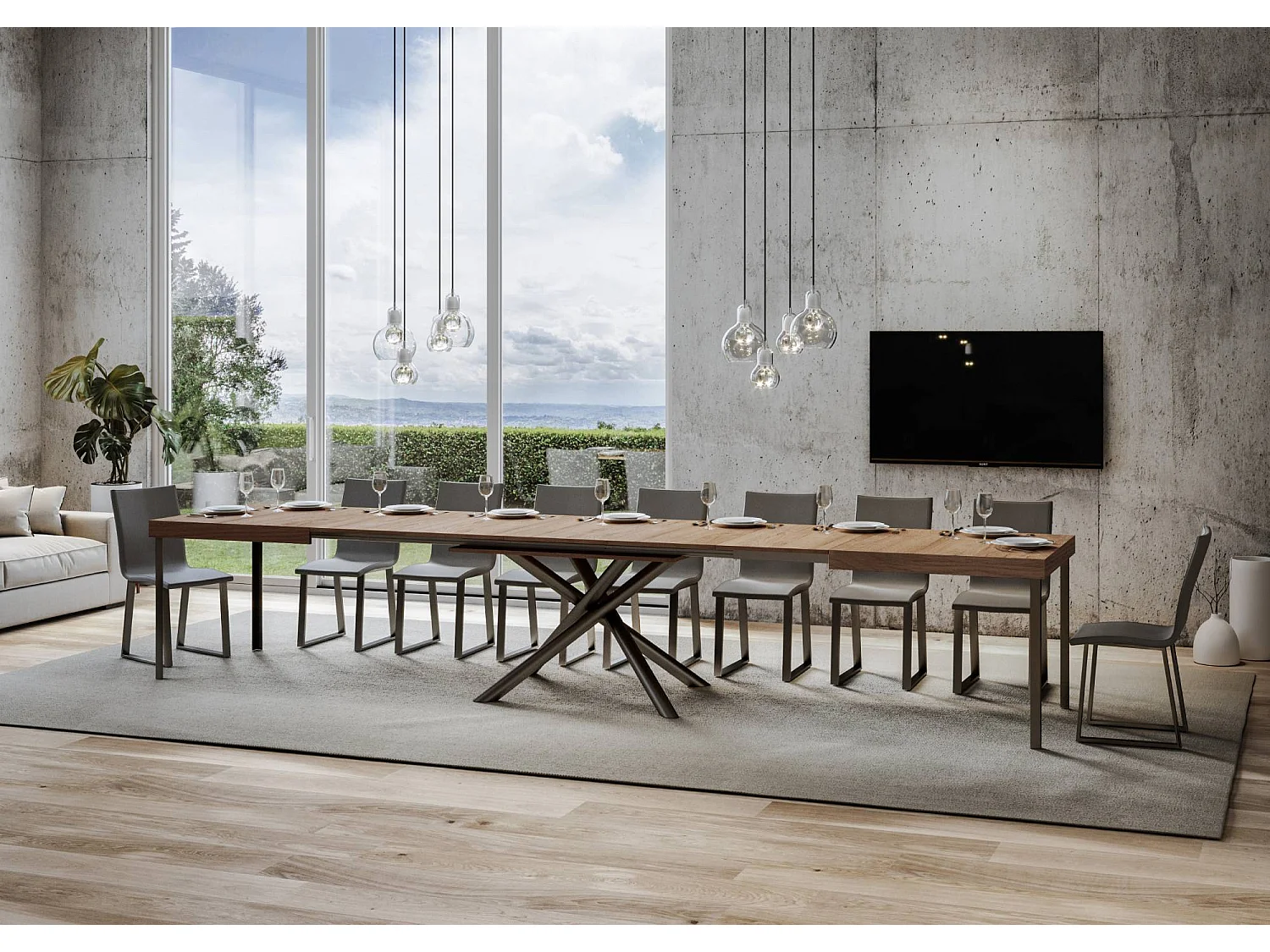 Mesa de jantar extensível 90x180/440 cm Famas Carvalho Natural quadro Antracite