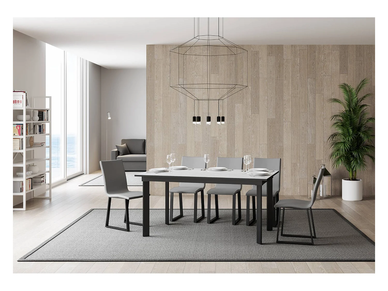 Mesa extensible 90x160/220 cm Cumar Fresno Blanco estructura Antracita