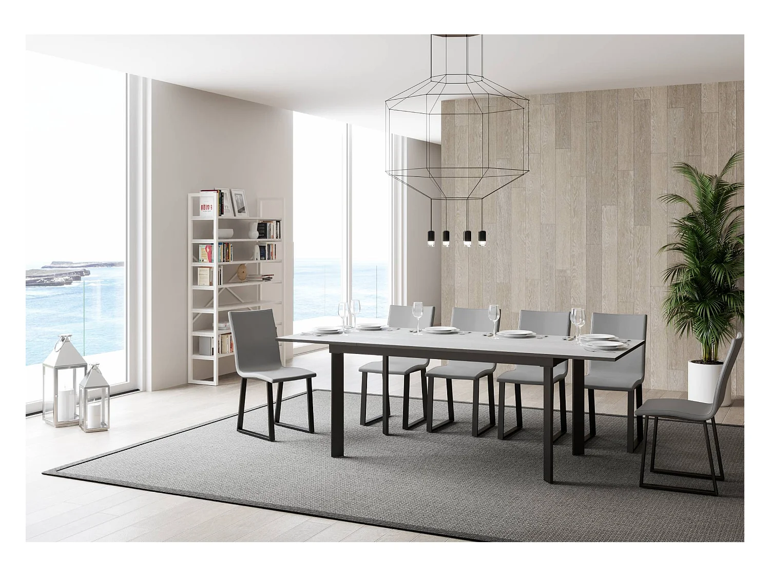 Mesa extensible 90x160/220 cm Cumar Fresno Blanco estructura Antracita