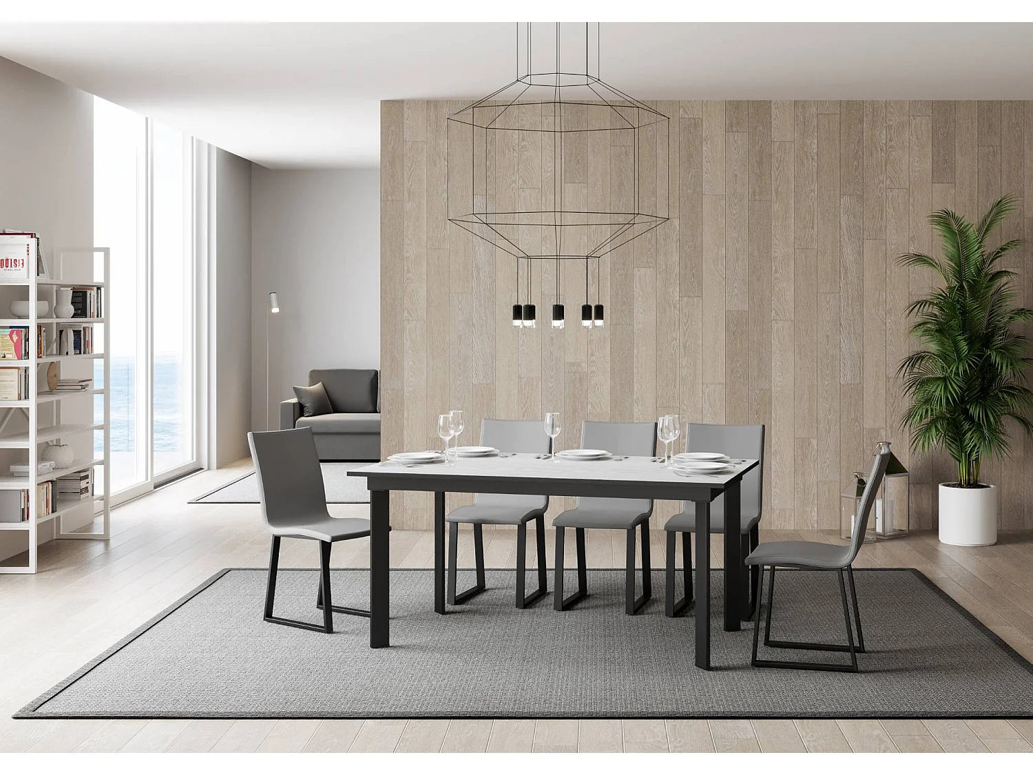 Table extensible 90x160/220 cm Cumar Frêne Blanc cadre Anthracite