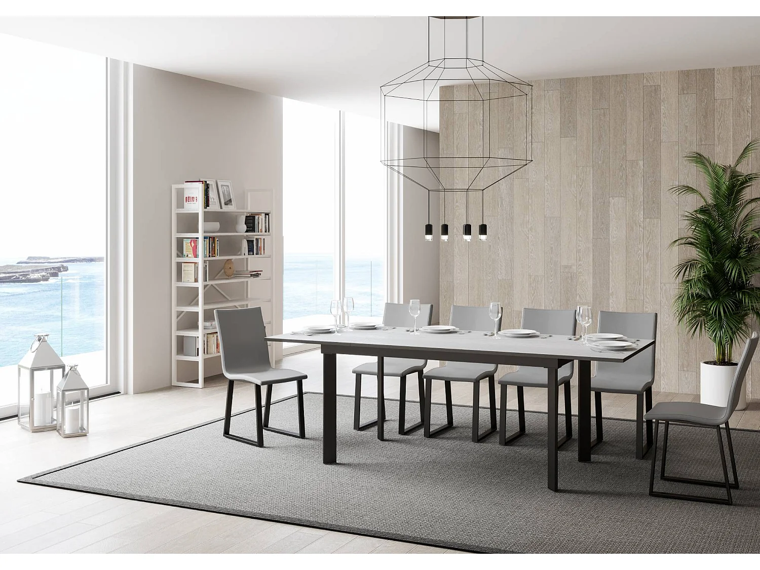 Table extensible 90x160/220 cm Cumar Frêne Blanc cadre Anthracite