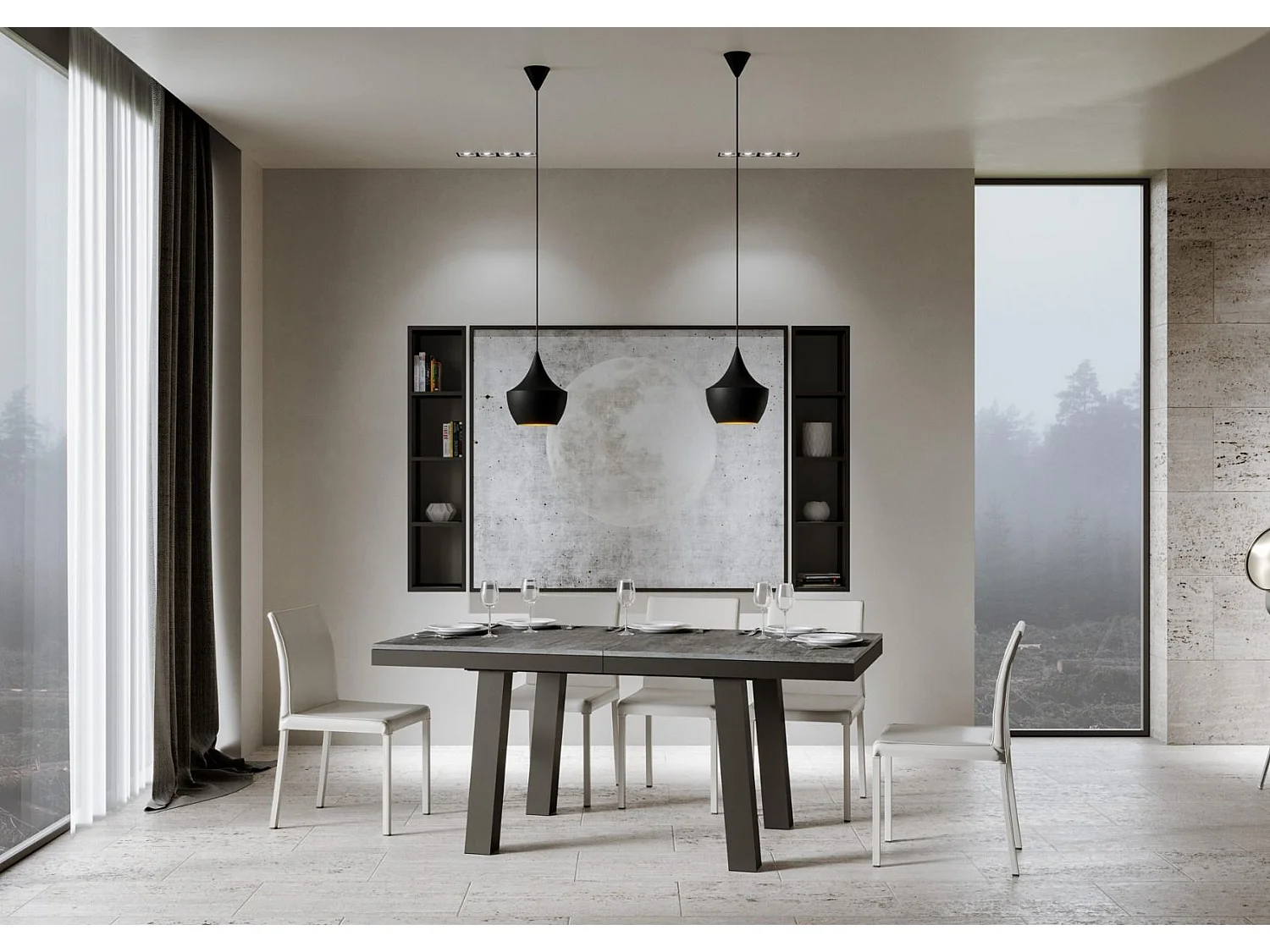 Mesa de jantar extensível 90x160/420 cm Bridge Evolution Cimento quadro Antracite